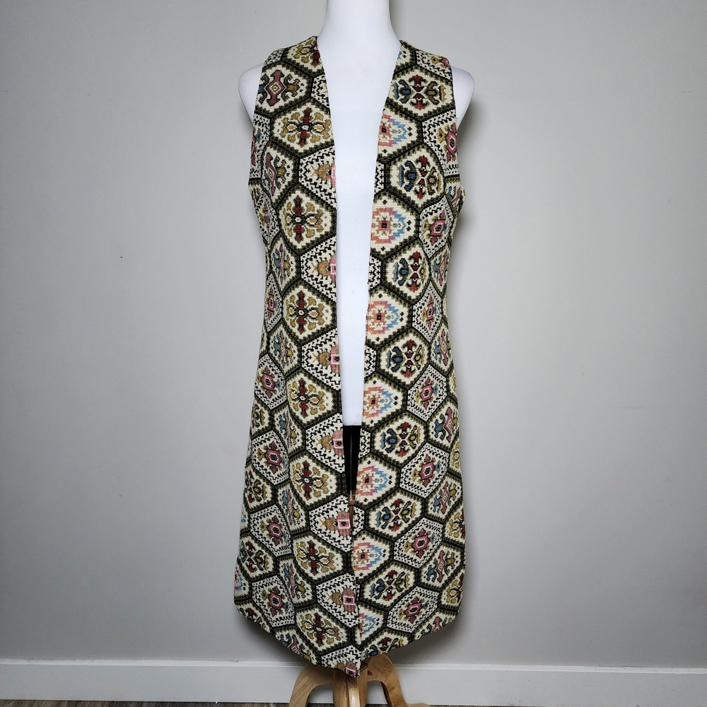 Tapestry Vest Geometric Boho Needlepoint Artsy Indie Long Cottagecore Size Small